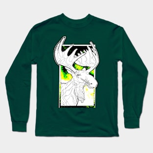 white moose in aurora borealis Long Sleeve T-Shirt